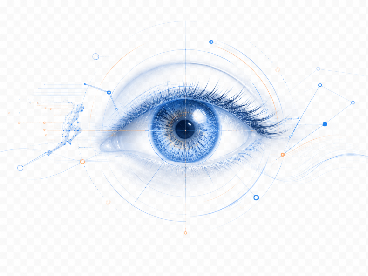 JL Vision — an eye overlaid with pose-tracking data points and connection lines